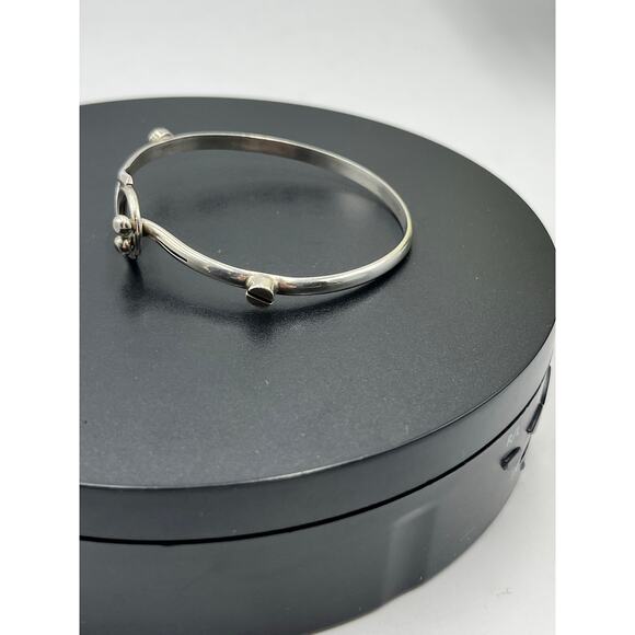 T0-64 Mexico Sterling Silver Hook Loop Clasp River Accent Bangle Bracelet - Picture 4 of 12